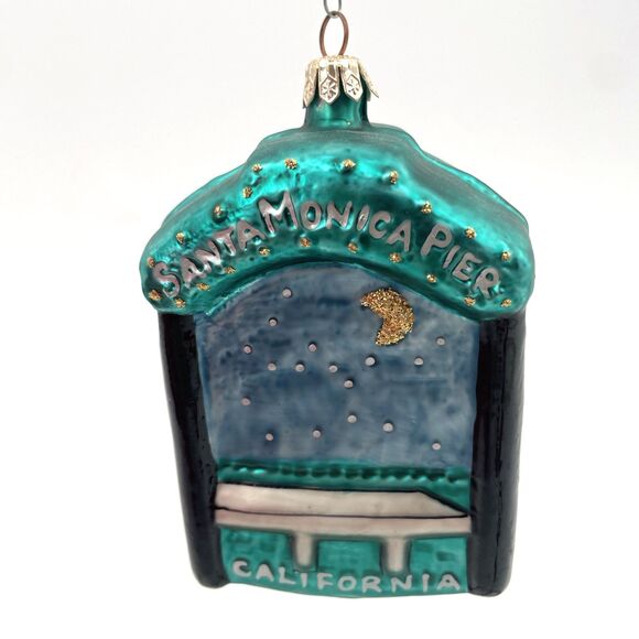 Landmark Creations Santa Monica Pier Glass Ornament California Hand Painted VTG - Picture 3 of 13